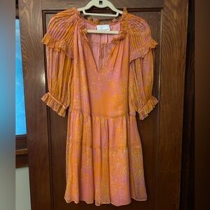 Gilner Farrar Romantic Baby Doll Mini Dress Pink Orange Medium